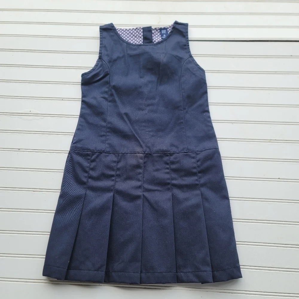 Gap Kids Girls Navy Blue Uniform Jumper Dress Sleveless Plaid M (8)